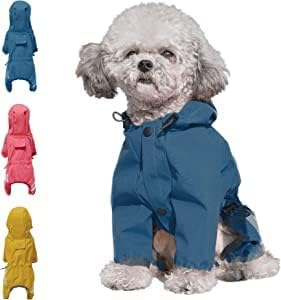 Cosibell Waterproof Puppy Dog Raincoats with Hood for Small Medium Dogs,Poncho with Reflective Strap, Lightweight Jacket with Leash Hole(M, Blue)