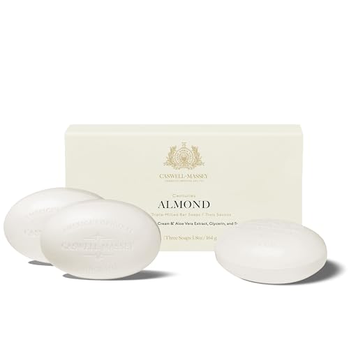 Image of Caswell-Massey Natural Bar Soap Gift Set - Almond Scent - Triple-Milled Moisturizing Body Soap Bars for Men & Women, Plant-Based Formula for Soft Skin, Made in USA, 3 x 5.8 oz