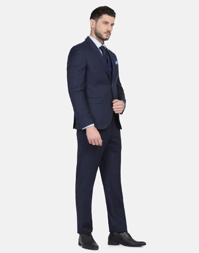 Image of Blackberrys Men Wool-Blend Textured Slim Fit Navy Suit