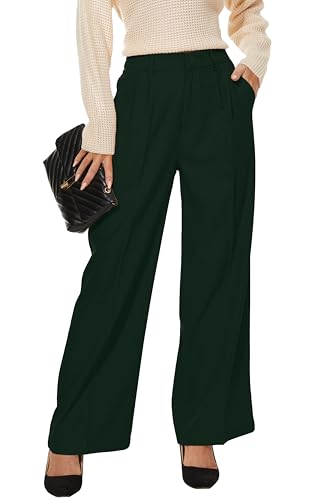 Women Office Wide High Waist Pants Loose Fit Elastic Waist Pleated Front Trousers for Work Casual