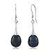 9-10mm Black Tear Drop Shell Pearl Dangle Earrings Fish Hook