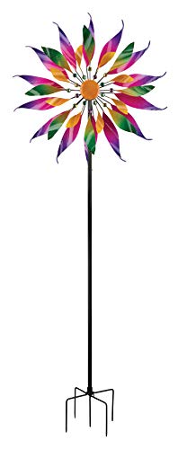 CIM Metall Windrad - Kinetic Spinner Twisted Flower - Gesamthöhe: 216cm Windrad-Durchmesser: 30cm/53cm/81cm -wetterfest und UV-beständig - Gartendekoration mit Standstab - Gartenstecker … Cover