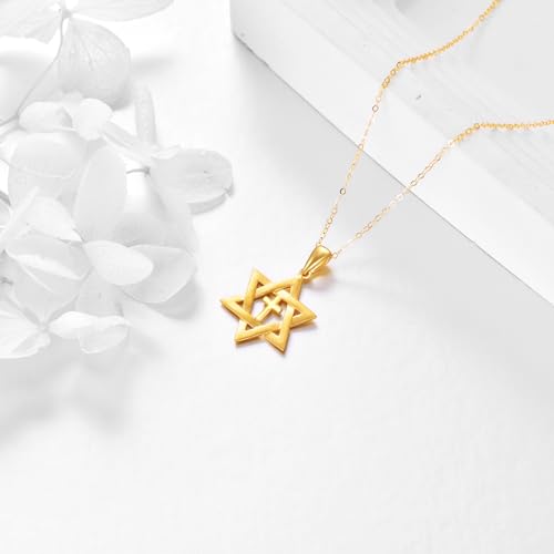 KECHO 14K Solid Gold Star of David Necklace Cross Pendant 14K Real Gold Jewelry Gifts for Women3