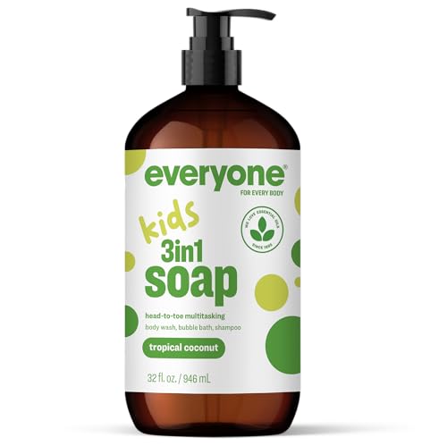 Image of Everyone 3-in-1 Kids Soap, Body Wash, Bubble Bath, Shampoo, 32 Ounce (Pack of 6) Tropical Coconut, made with Essential Oils for Toddlers, tweens and teens