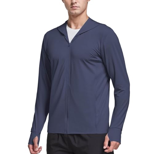 Men's UPF 50+ Full Zipper Sun Hoodie with Thumb Holes Lightweight Fishing Rash Guard Shirt for Hiking Outdoor UV Hoodie Shirt