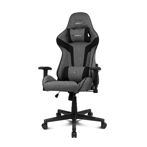 DRIFT GAMING DR90 – Silla Gaming ergonómica con reposacabezas y Lumbar, Respaldo reclinable 135°, Brazos 2D Ajustables, Tejido Transpirable, Base de Nylon y pistón de Gas Clase 4 – Gris/Negra