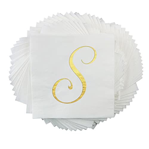 Cocktail-Party-Servietten, Goldfolie, Monogramm, Buchstabe S, für Hochzeit, Geburtstag, Ruhestand oder Babyparty, 100 Stück (S)