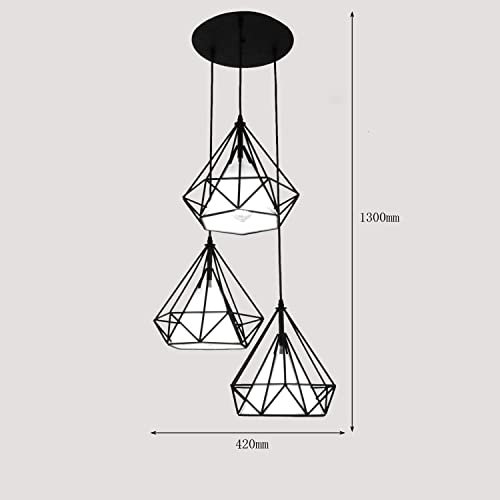 Image of Geometric Pendant Lighting, Geometric Modern Hanging Light Ceiling Fixture for Kitchen Island, Foyer, Hallway, Bedroom and Entryway (Bulb Include) 3LP-Diamond with PVC Shade
