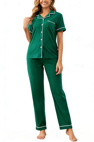 Image of 100% Cotton Pajama Sets for Women 2 Piece Long Sleeve Button Down Pjs Soft Comfy Ladies Sleepwear Lounge Sets S-XL