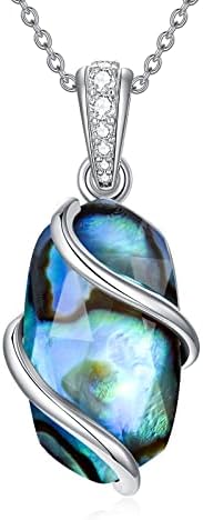 JKR Abalone Necklace for Women Sterling Silver Oval Abalone Shell Stone Pendant Necklace Jewelry Birthday Christmas Gifts for Women Girls Her