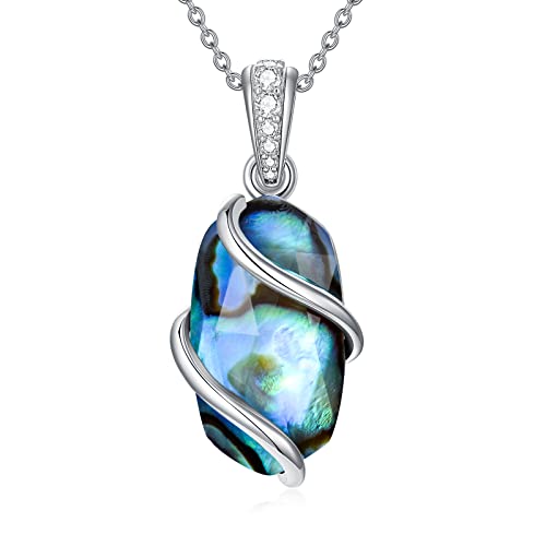 Jkr Abalone Necklace For Women Sterling Silver Oval Abalone Shell Stone Pendant Necklace Jewelry Birthday Christmas Gifts For Women Girls Her #TOP3