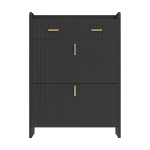 Scarpiera 75 cm nero, 2 ribaltabili, 1 cassetto, design moderno