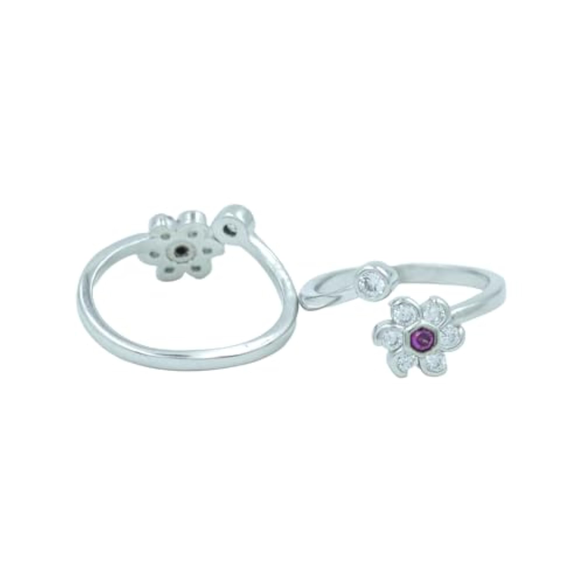 Ria Silver by 925 Sterling Silver Purple Floral Toe Rings