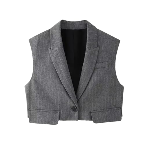 ERFMFKL Casual V-Neck Sleeveless Vest For Women Vintage Single Button Solid Cropped Waistcoats Tops
