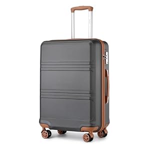 KONO Mittelgroß Hartschalenkoffer Koffer Leicht Hartschale Trolley Reisekoffer mit 4 Rollen und TSA Schloss, 65x44x25.5cm, 61Liter, Zwillingsrollen Rollkoffer, ABS+PC Hartschale (Grau/Braun, L)