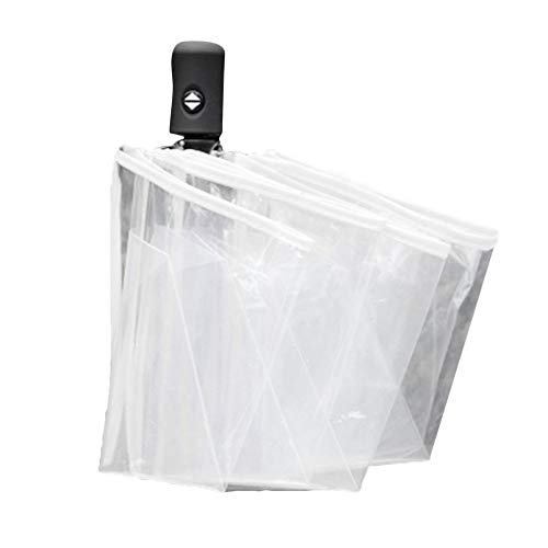 Preisvergleich Produktbild Kompakter, vollautomatischer Regenschirm, dreifach faltbar, transparent, winddicht, für Damen und Herren, 8 Rippen, regendicht, transparent, Geschenk, weiß