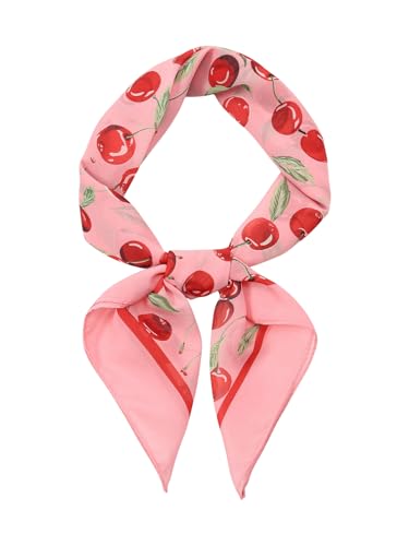 WDIRARA Women's Cherry Graphic Print Scarf Large Square Hair Bandana Sleeping Head Wraps