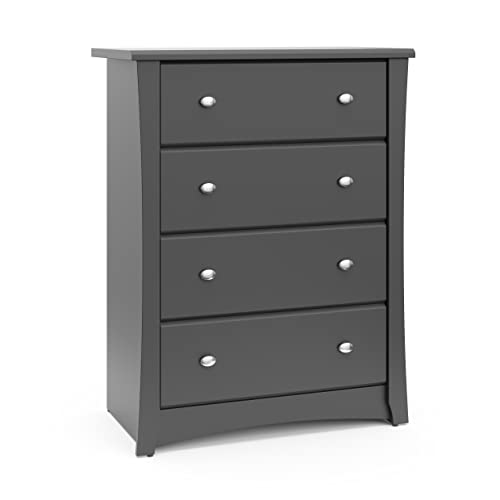Image of Storkcraft Crescent 4 Drawer Chest (Gray) – GREENGUARD Gold Certified, Easy-to-Match Chest of Drawers for Nursery and Kids Bedroom, Dresser Organizer for Children’s Bedroom