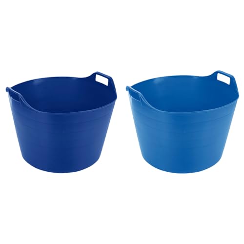 M1SS (Set of 2) 75L Litre Blue And Sky Blue Robust Versatile Extra Large Flexi Tub Garden Home Flexible Plastic Storage Container Bucket Trugs Horse Feeder Flex Tub- MADE IN UK (Blue + Sky Blue)