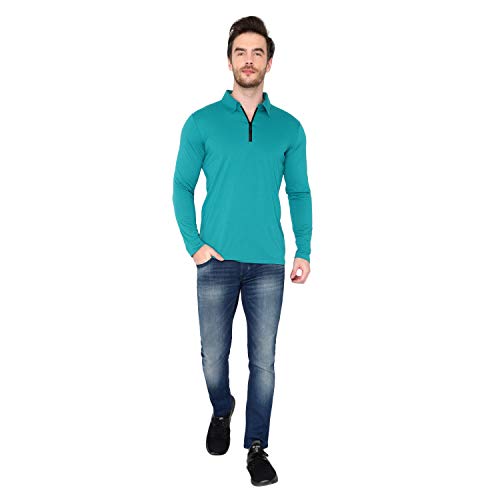 Image of Men's Cotton Blend Full Sleeve Zip Neck Polo T-Shirt (Pack of 1)