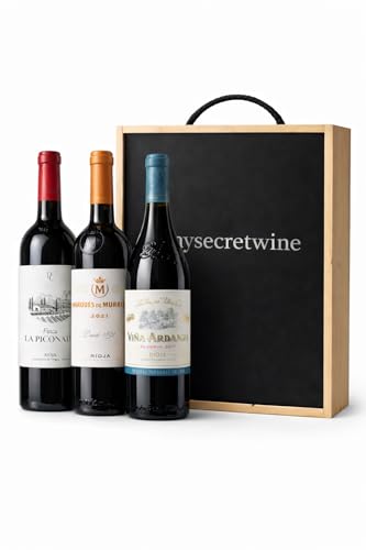 Pack Premium Rioja – 3 Botellas Selección Reserva y Crianza con Caja de Madera | Marqués de Murrieta, Viña Ardanza y Finca La Piconada -Pack Mysecretwine-