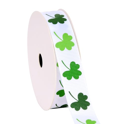 Ribest Lucky Shamrock Grosgrain Ribbon 5/8 Inch 10 Yard Green and White St Patricks Day Ribbon for Crafts Gift Wrapping Hair Bows Wreath Party Decoration