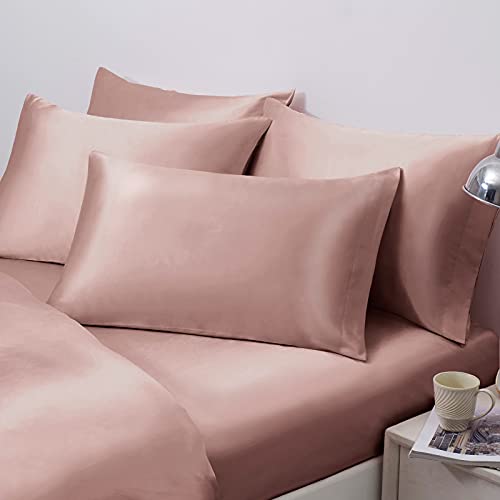 Ersmak Satin Pillowcase Standard Set of 4, Ultra Soft & Silky Satin Pillow Cases for Hair and Skin, Wrinkle Fade Resistant Pillow Covers with Envelope Closure (Champagne)