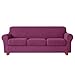 SYLC Copridivano 3 Posti Elasticizzato Fodera per Divano con 3 Coprisedile per Divano in Pile Polare Separato 4 Pezzi 185-235 Cm (Viola)