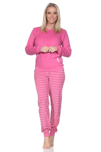 Normann Damen Langarm Frottee Pyjama mit Bündchen in toller Optik - auch in Übergröße, Farbe:Rose, Größe:52-54