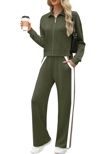 Image of XIEERDUO Lounge Sets for Women 2025 Sweatsuit 2 Piece Outfits Sweatshirt Wide Leg Sweatpant Tracksuit Matching Set