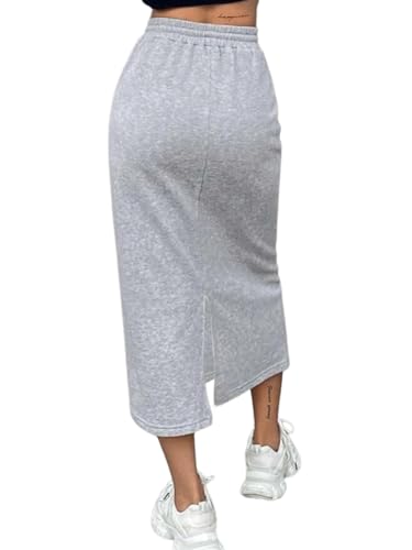 SOFIA'S CHOICE Women's Drawstring A Line Midi Skirts Back Split Sweat Skirt3