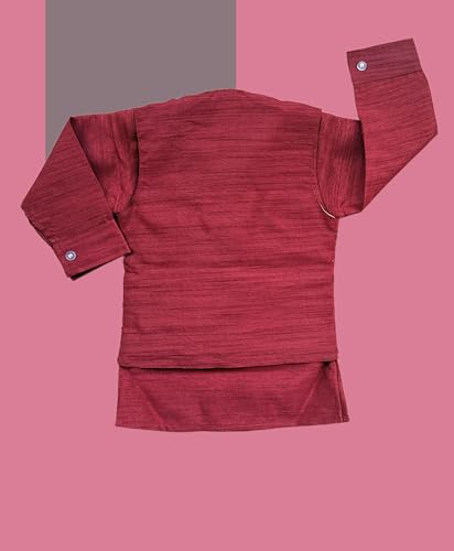 Image of Little Kids Ethnic Wear Kurta Pyjama and Waistcoat Set For Boys | Stylish Ethnic Wear | 3-piece set | Silk and Cotton Blend Fabric