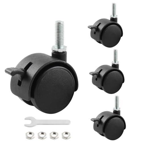 HOWDIA 1.5 Inch Swivel Caster Wheels for Cart, M8-1.25×20mm Threaded Stem Heavy Duty Casters with Brake, Nylon Wheels Replacement for Furniture, Table, Cabinet, Shelf(4 Pack)