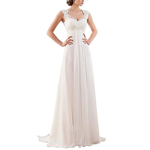 L-F Abito da Cocktail da Sera Lungo in Tulle da Donna Scollo Rotondo Senza Maniche con Applicazioni in Pizzo Corpetto Abito da Sposa in Chiffon Classico Abiti da Ballo da Sera, Bianco US8