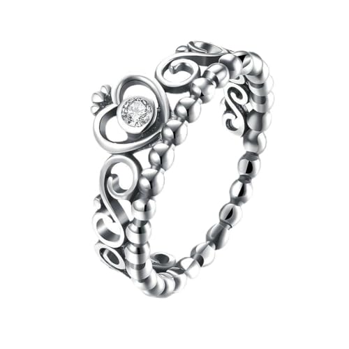 EnjoIt Fashion 925 Sterling Silver Crown Princess Diamond Ring Women's Love Rings