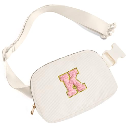 Image of Gitus Gifts for Teen Girls 10-12 12-14 14-16 16-18 Birthday Gifts for Girls Women Sister Teacher Initial Belt Bag Fanny Pack Crossbody Bags for Teen Girl Gifts Trendy Stuff Travel Essentials (Ivory-K)