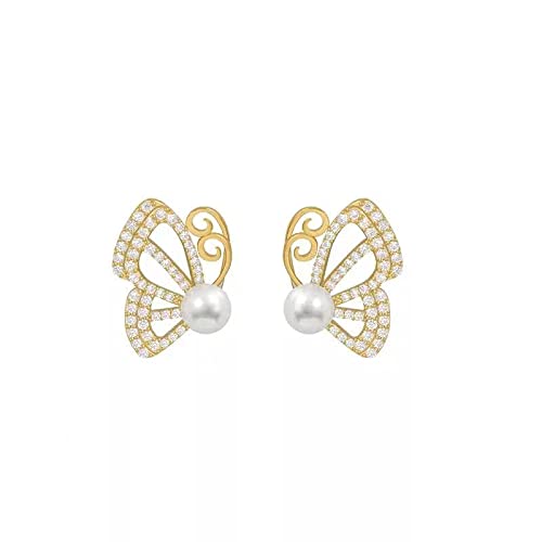 K-Beauty Luxury 925 Silver Post Earring Jewelry Cute Luxury Pearl Butterfly Stud Earrings