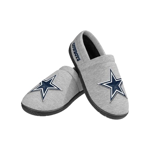 FOCO NFL Men's Officially Licensed Embroidered Primary Logo Gray Team Color Football Sherpa Moccasins Slippers - Dallas Cowboys - (Large 11-12)