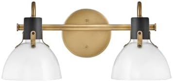 Hinkley Argo 51112HB Small Two Light Vanity Fixture, Cased Opal Glass Shades, Heritage Brass with Black Accents