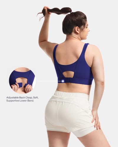Image of Women's Sports Bra Wirefree Adjustable Medium-High Support Everyday Wear for Large Bust Plus Size with Removable Pads