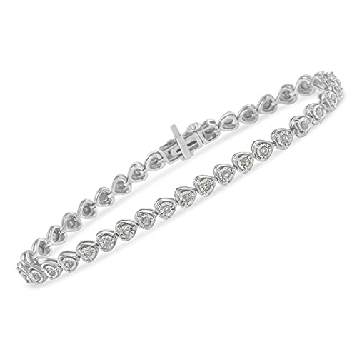 .925 Sterling Silver 1.0 Cttw Miracle Set Diamond Heart-Link 7" Tennis Bracelet (I-J Color, I2-I3 Clarity) #TOP5