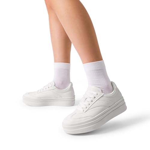 DREAM PAIRS Women's Platform Sneakers Walking Val Tennis Lace-Up Comfortable Casual Fashion Sneakers Shoes.,Size 10,White,SDFN2455W
