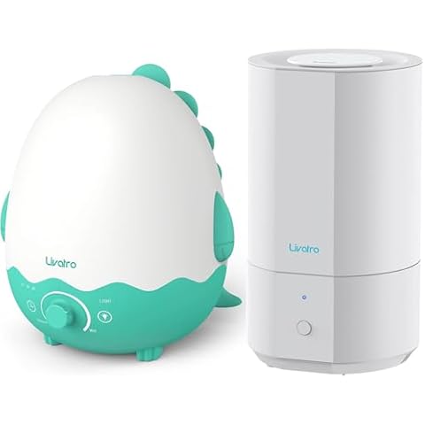Livatro Humidifiers for Baby with Cleaning Ball,Ultrasonic Quiet Air Kids Humidifier for Bedroom with Night Light, Timer, and Auto-Shut Off, Last up to 40Hours, BPA FREE, Dinosaur with Fun Sticker Cover
