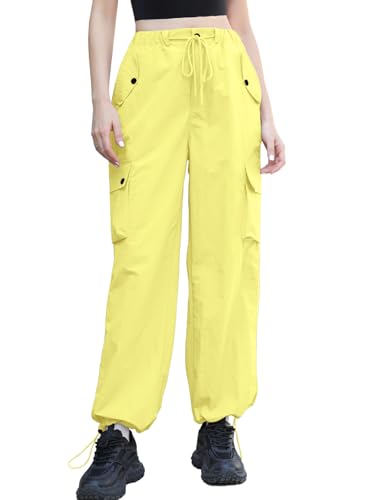 Image of Cromoncent Cargo Pants Girls & Women Parachute Pants Y2K Baggy Rave Clothes Waterproof with Pockets, 6 Years - 3XL