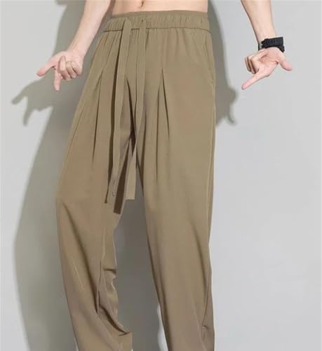 Men Solid Color Wide Leg Suit Pants Straight Loose Trousers Wrinkle Free Business Formal Office Wear4