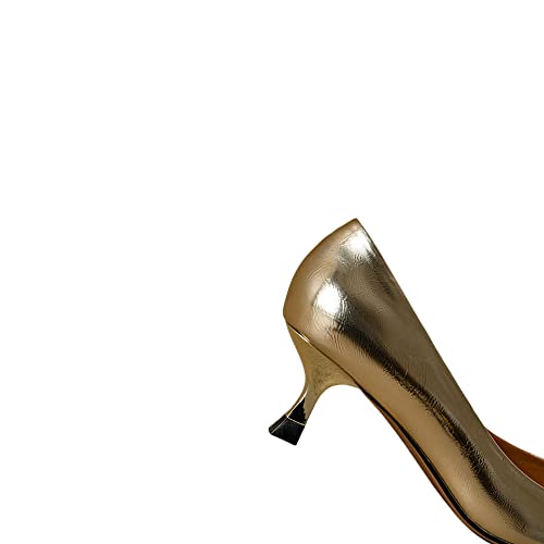 TinaCus Genuine Leather Women's Pointed Toe Handmade Kitten Heels Slip On Dress Pumps Shoes3