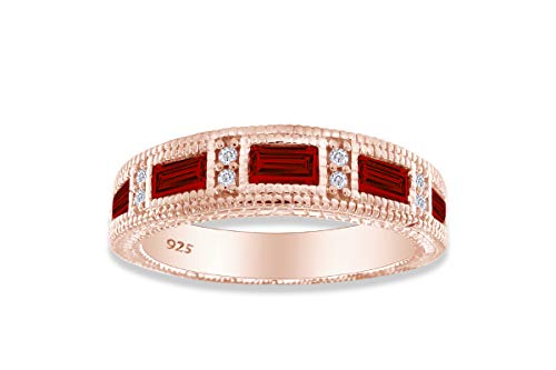 AFFY Emerald Shape Simulated CZ Eternity Band Ring in 14K Rose Gold Over Sterling Silver