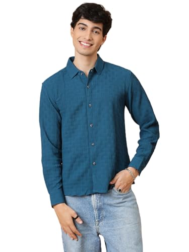Image of KOTTY Men's Textured Casual Shirt - Long Sleeve||Button-Down Collar||Classic Fit