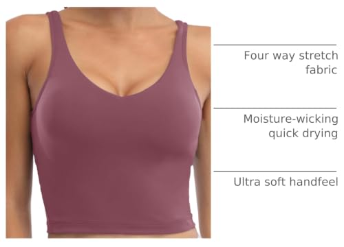 Image of Oalka Sports Bra Womens Longline Padded Crop Yoga Tank Tops | Built in Bras, Workout, Athletic, Fitness, Super Soft, Comfort, Cropped Top, Removable Pads, Heart Neckline For Women