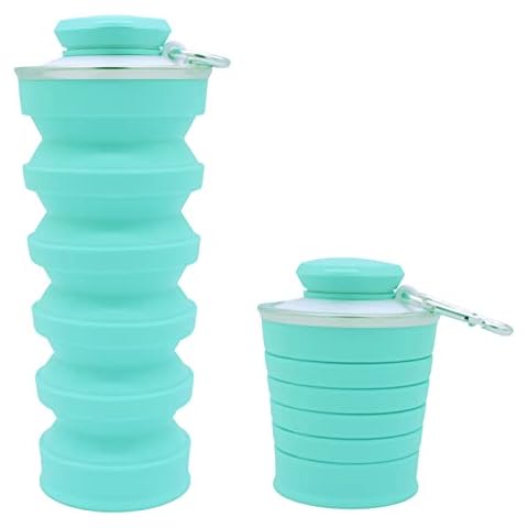 Collapsible Water Bottle, Reuseable BPA Free Silicone Foldable Travel Water Bottles for Gym Camping Hiking, Portable Leak Proof Sports Water Bottle with Carabiner (Green) Cover